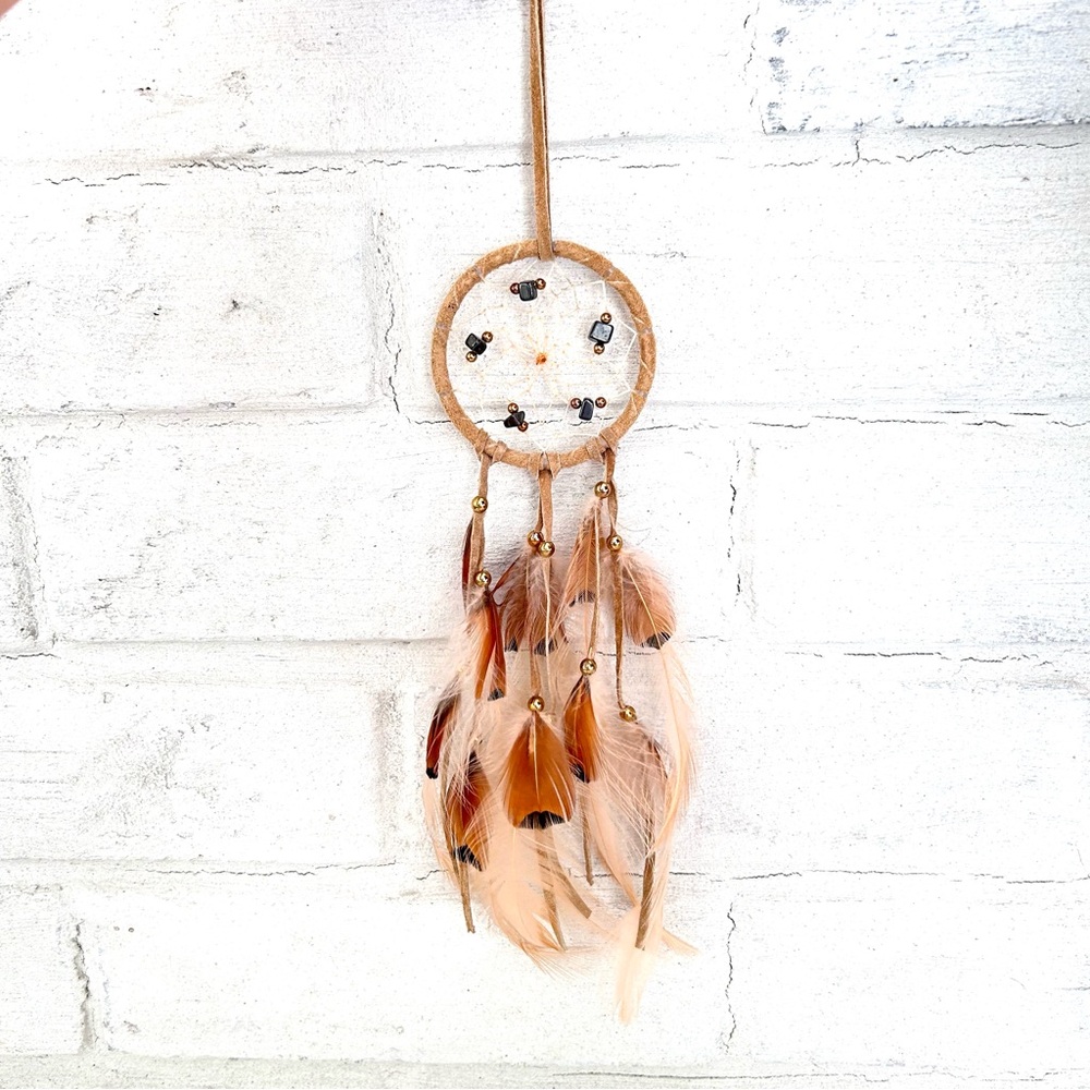 Elegant Tan and Brown Dreamcatcher Wall Decor with Hematite